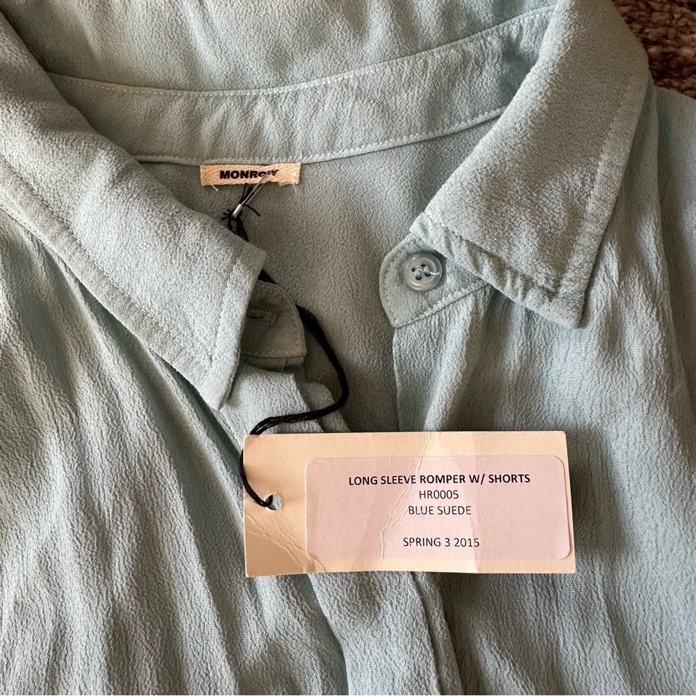 NWT Monrow Long Sleeve Shorts Romper Blue - Picture 3 of 7